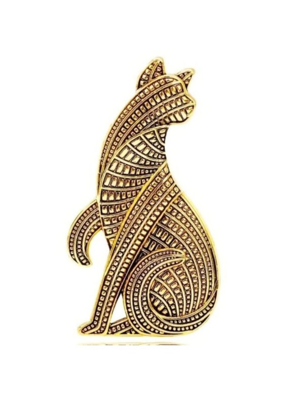 Cat Brooch Egyptian Cold Pin Stylish Large Textured Gold sphynx Goddess Glam Fun - Picture 3 of 3